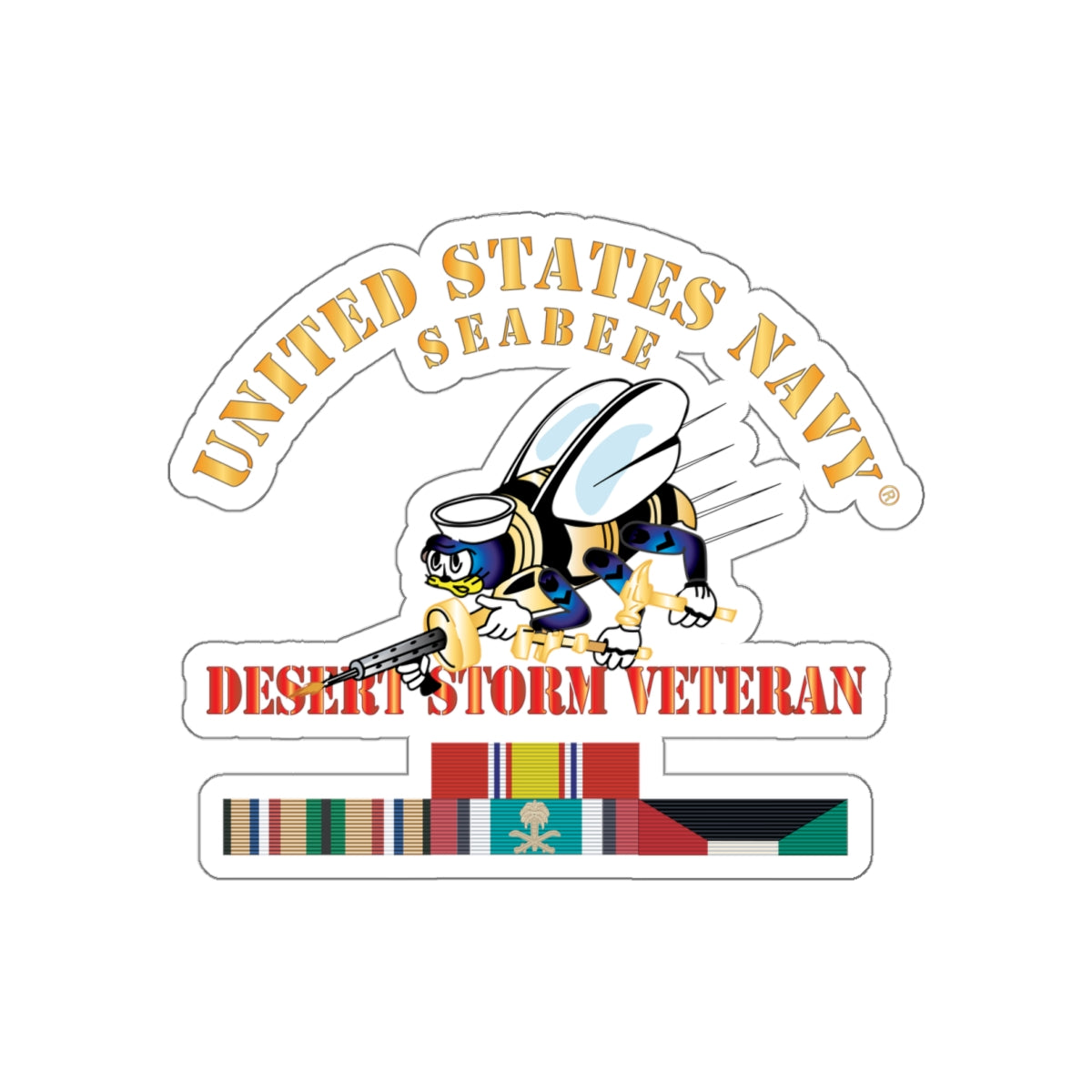 Die-Cut Vinyl Sticker - Navy - Seabee - Desert Storm Veteran