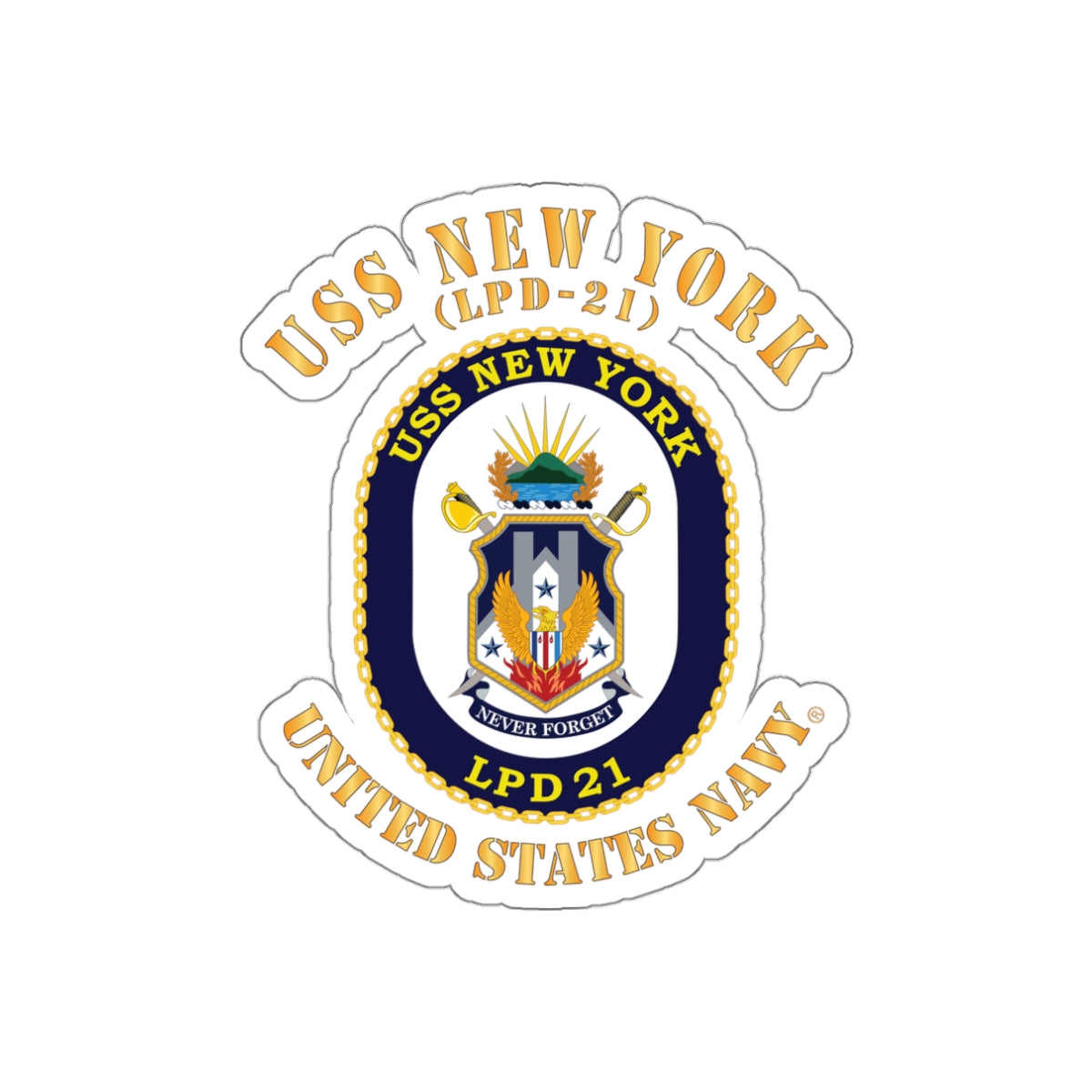 Die-Cut Vinyl Sticker - Navy - USS New York (LPD-21) X 300