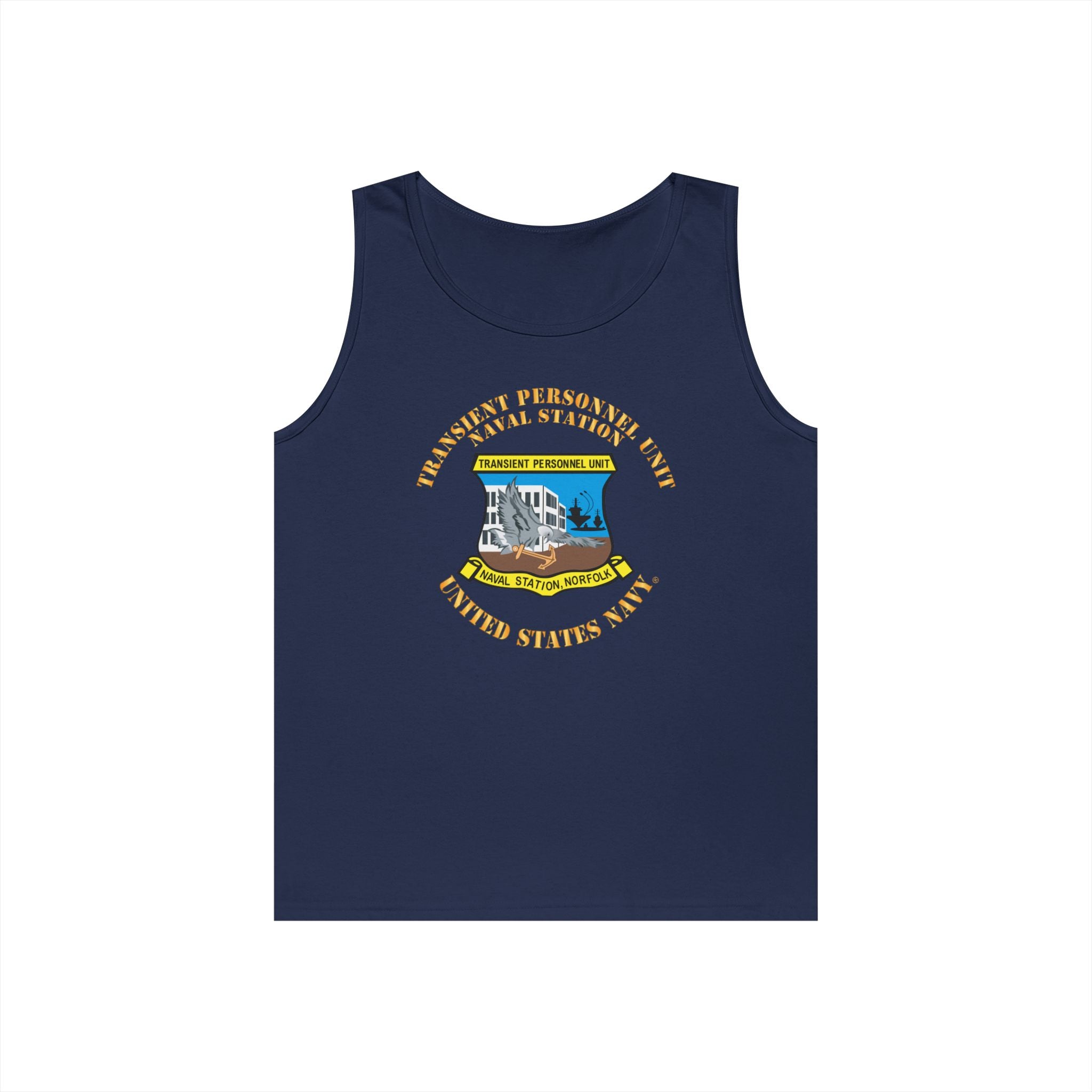 Unisex Heavy Cotton Tank Top - Navy - Transient Personnel Unit - Naval Station Norfolk