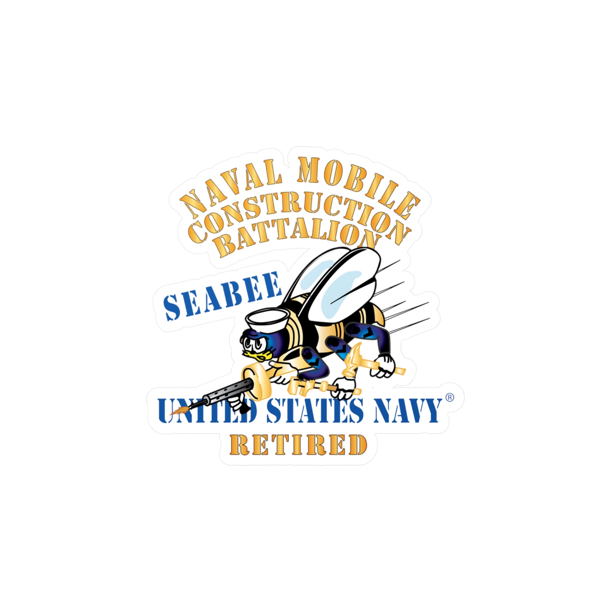 Kiss-Cut Vinyl Decal - Navy - Seabee - Retired