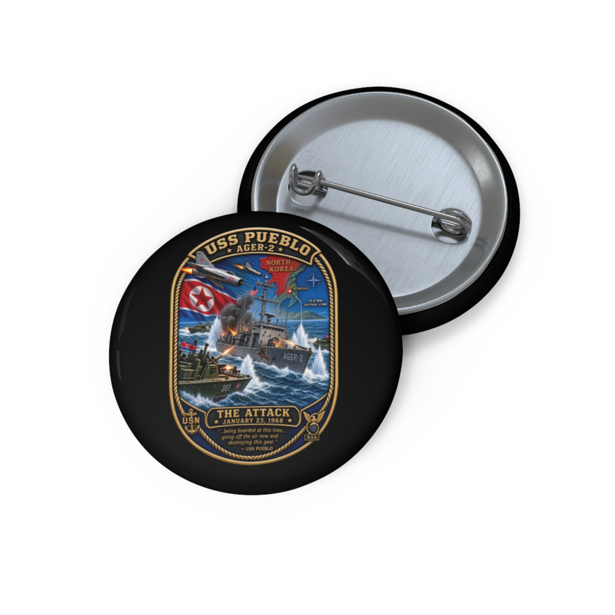 Pin Button - USS Pueblo Attack-Defense Commemorative Patch