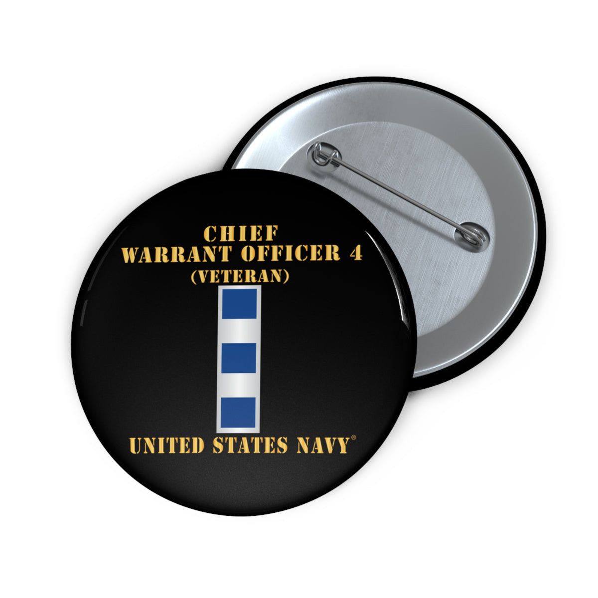 Custom Pin Button - Navy - Chief Warrant Officer 4 - CW04 - Veteran