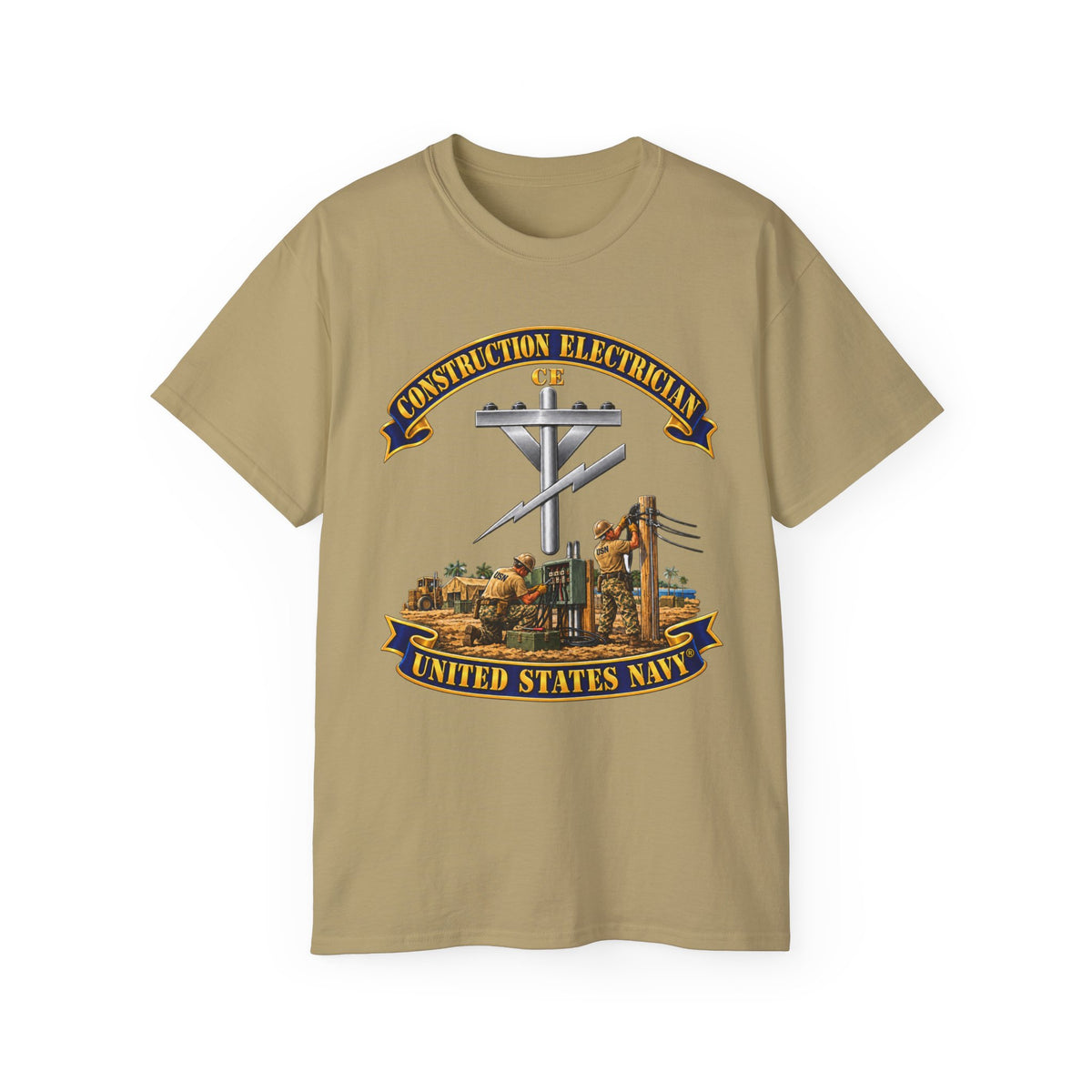 Unisex Ultra Cotton T-Shirt - Navy - Rate - Construction Electrician (CE) with Scene - 3D - Enhanced