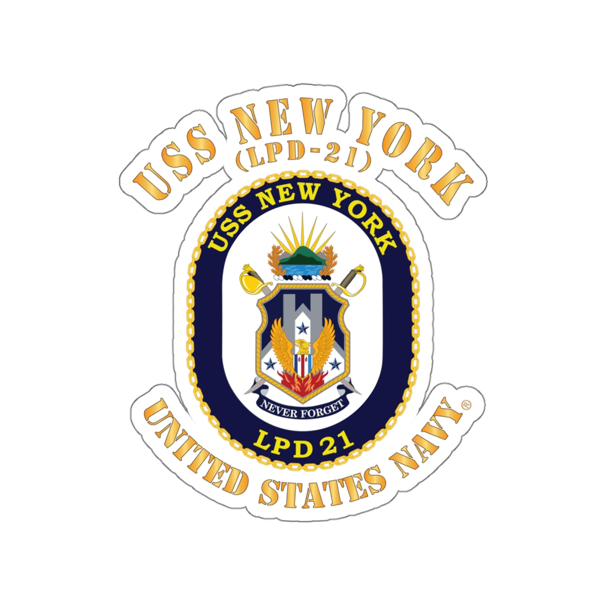 Die-Cut Vinyl Sticker - Navy - USS New York (LPD-21) X 300