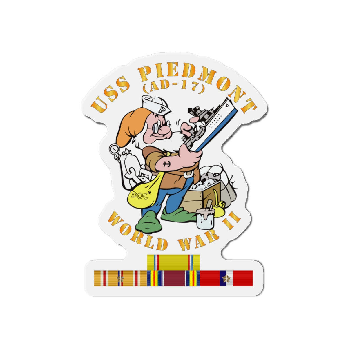 Die-Cut Magnet - Navy - USS Piedmont (AD-17) w PAC SVC WWII