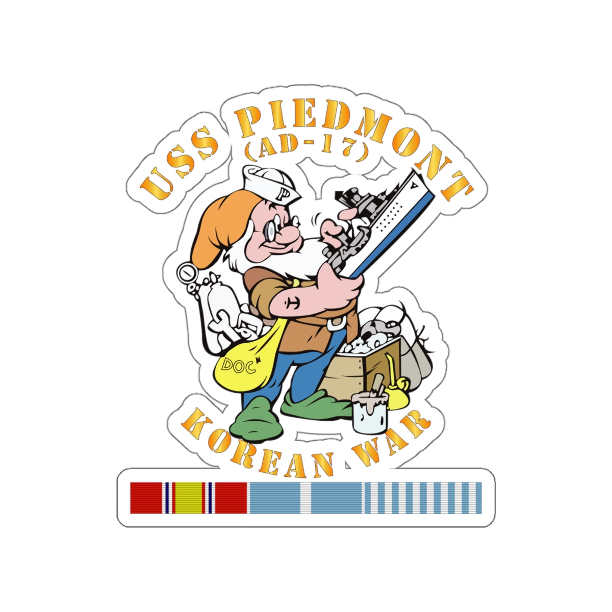 Die-Cut Vinyl Sticker - Navy - USS Piedmont (AD-17) w KOREA SVC - Korean War