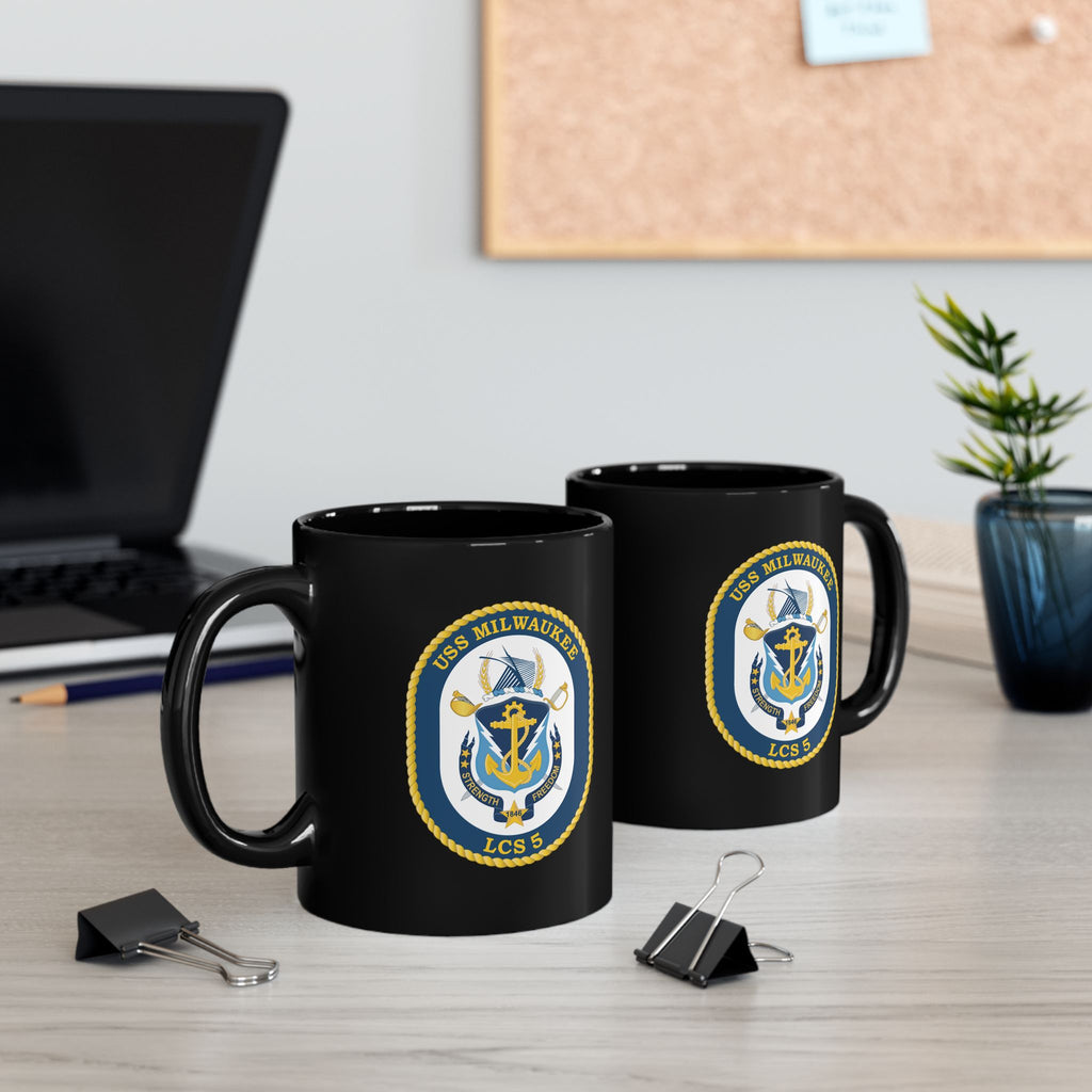 Black Mug (11oz, 15oz) - Navy - USS Milwaukee (LCS-5) wo Txt X 300