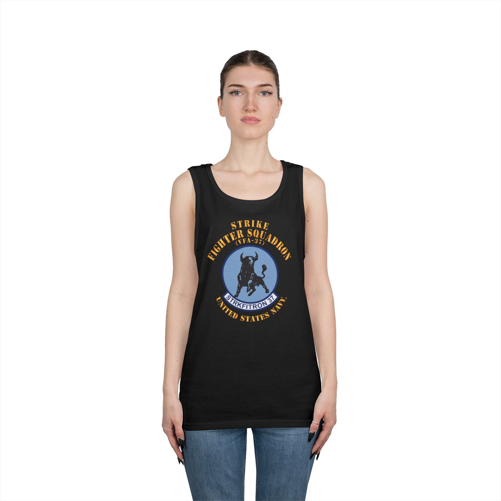 Unisex Heavy Cotton Tank Top - Navy - Strike Fighter Squadron 37 (VFA-37)