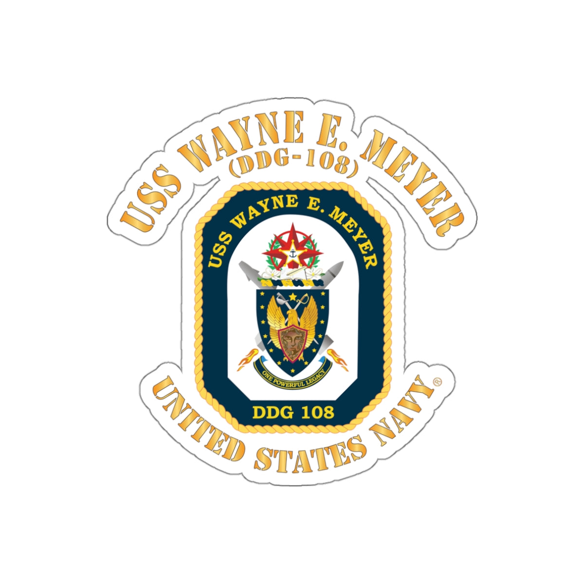 Die-Cut Vinyl Sticker - Navy - USS Wayne E. Meyer (DDG-108) X 300