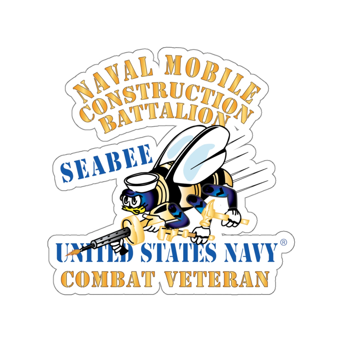 Die-Cut Vinyl Sticker - Navy - Seabee - Combat Veteran