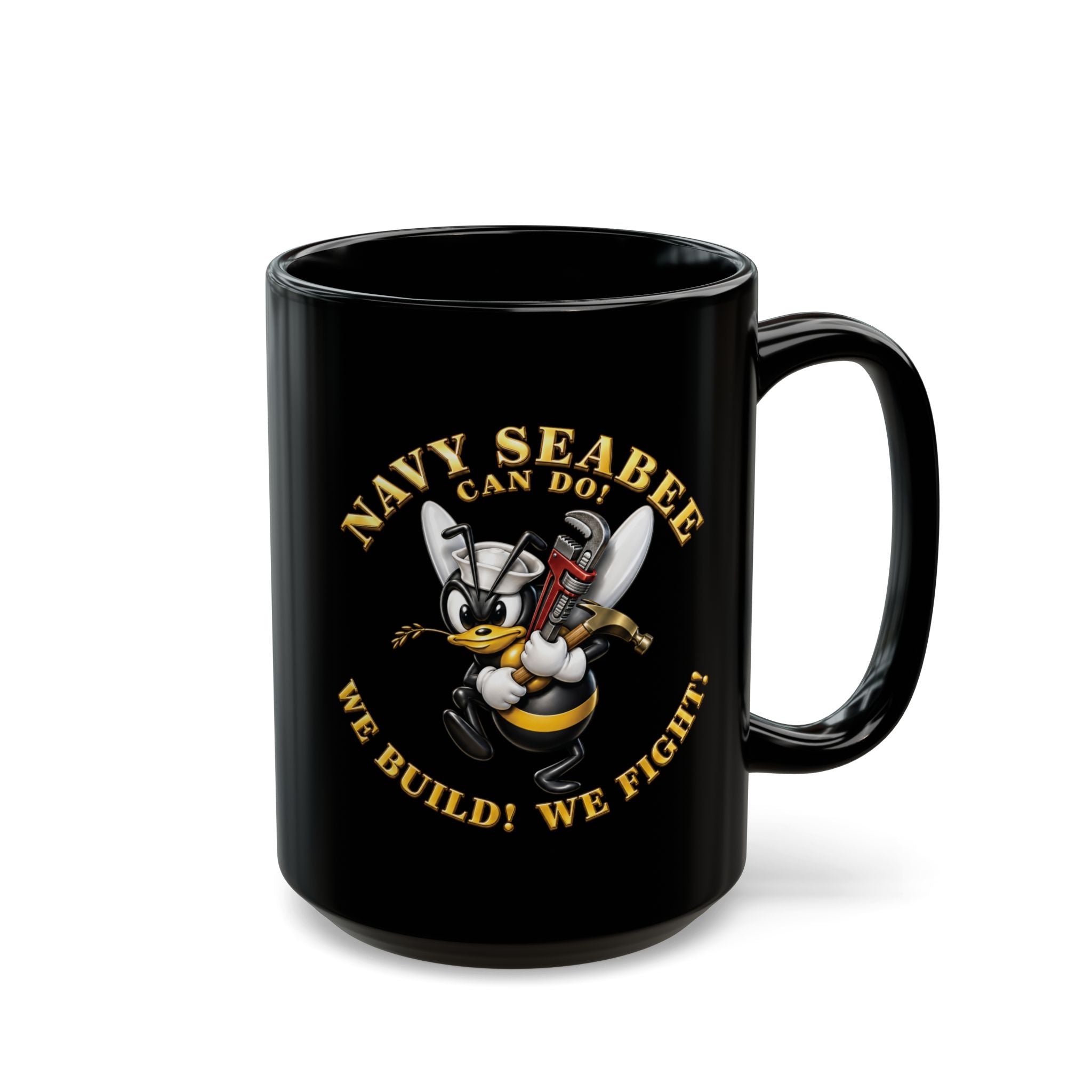 Black Mug (11oz, 15oz) - Navy - Navy SeaBee - w Wrench and Hammer - 3D - Enhanced X 300