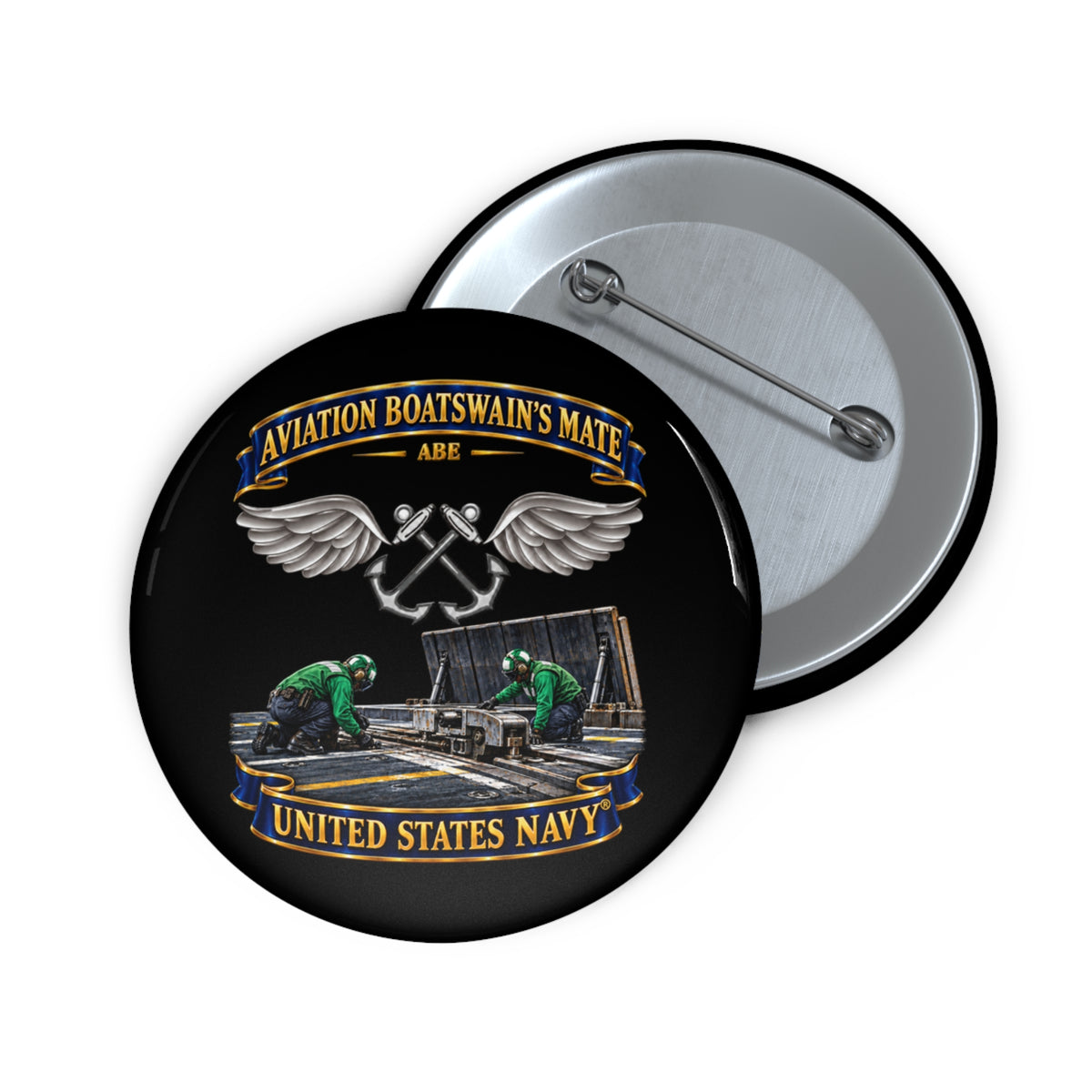 Pin Button - Navy - Rate - Aviation Boatswain's Mate (ABE) - with Scene - 3D - Enhanced