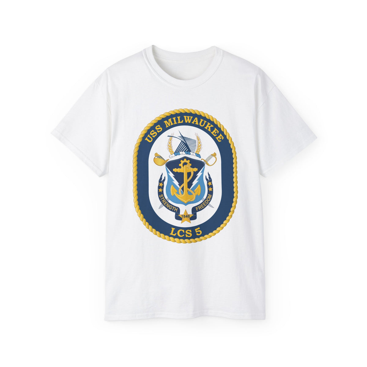 Unisex Ultra Cotton T-Shirt - Navy - USS Milwaukee (LCS-5) wo Txt X 300