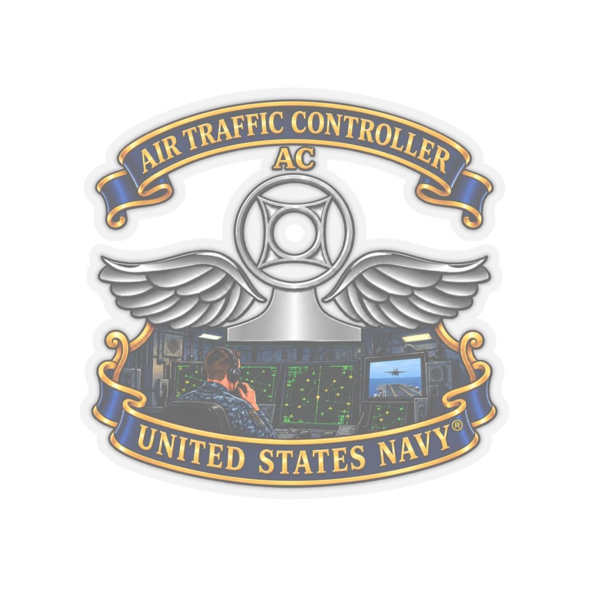 Kiss-Cut Stickers - Navy - Rate - Air Traffic Controller (AC) - Shipboard Version  3D - Enhanced
