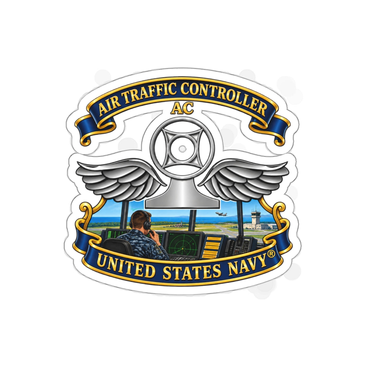 Die-Cut Vinyl Sticker - Navy - Rate - Air Traffic Controller (AC) - with Scene - 3D - Enhanced