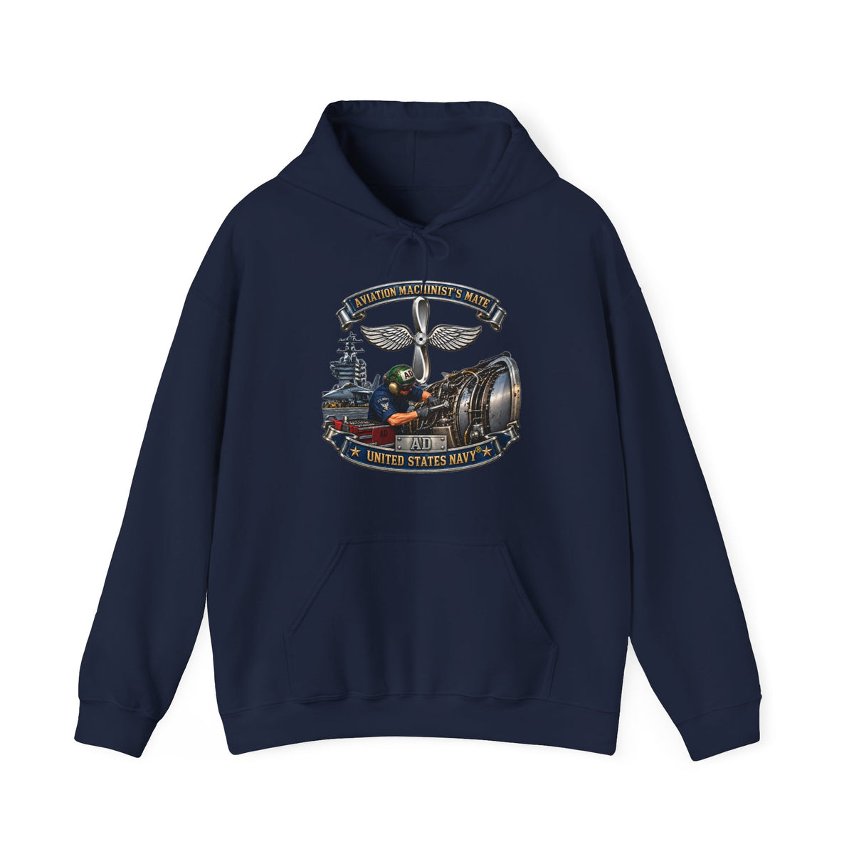 Unisex Heavy Blend™ Hoodies - Navy - Rate - Aviation Machinists Mate Br with Scene - 3D - Enhanced