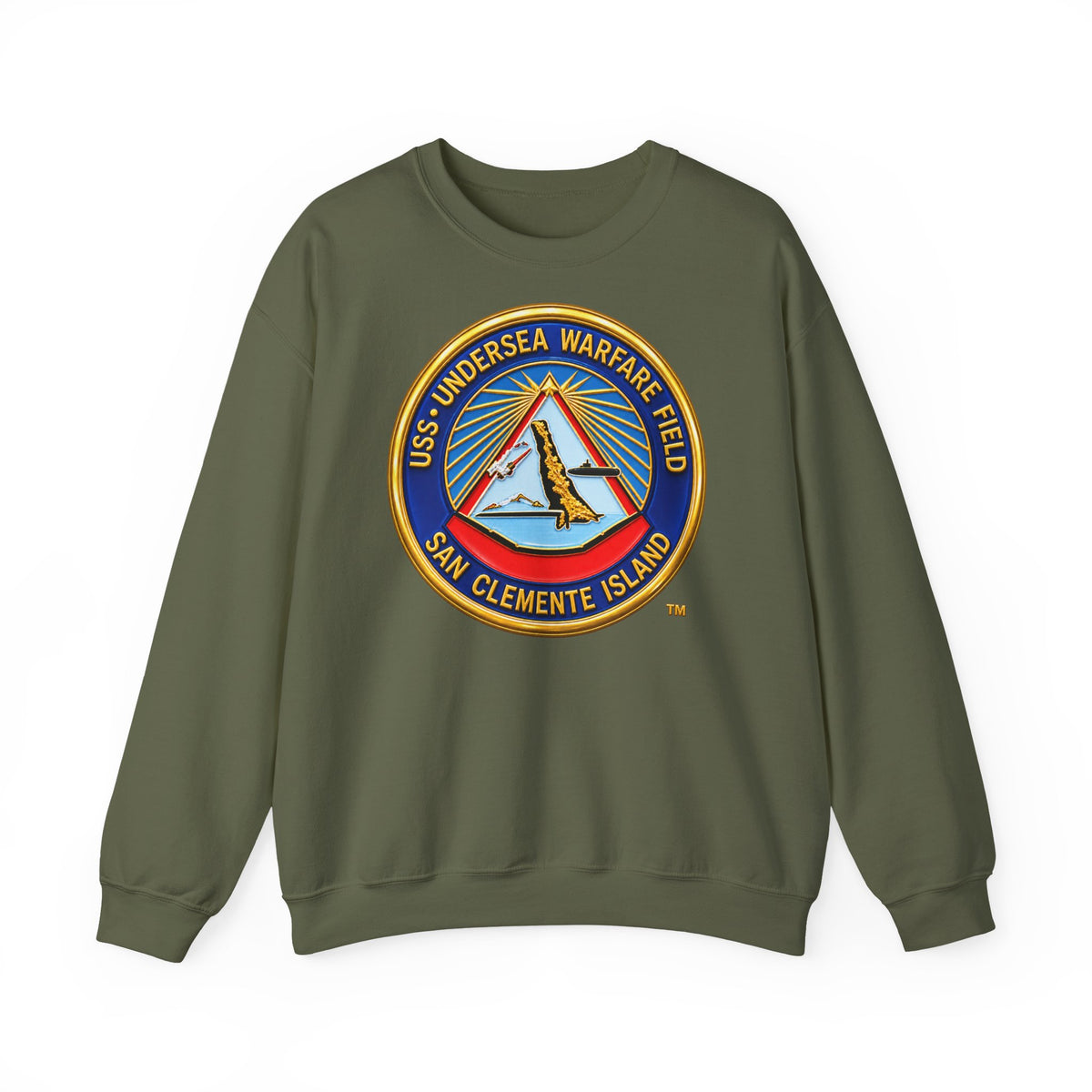 Unisex Heavy Blend™ Crewneck Sweatshirt -  Navy - USS Undersea Warfare Field - San Clemente Island - Crest - 3D - Enhanced