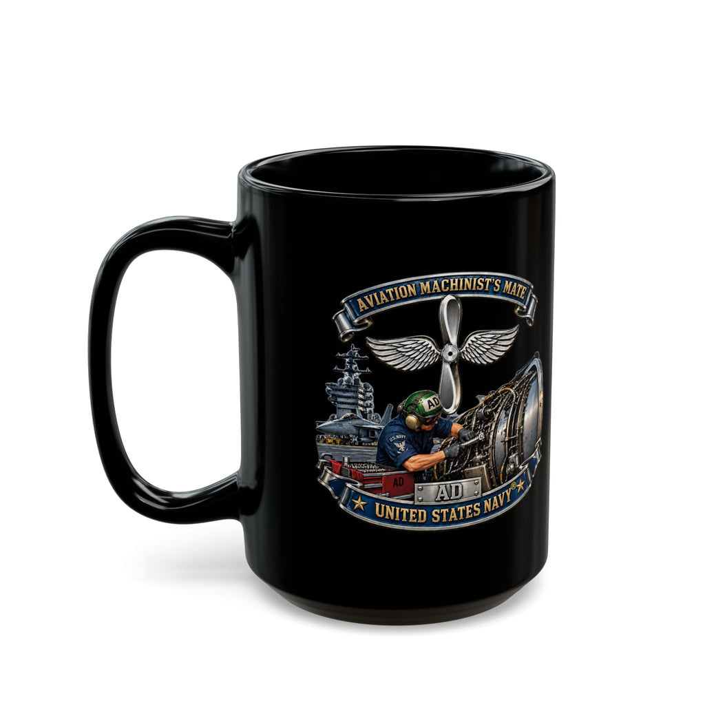 Black Mug (11oz, 15oz) - Navy - Rate - Aviation Machinists Mate Br with Scene - 3D - Enhanced