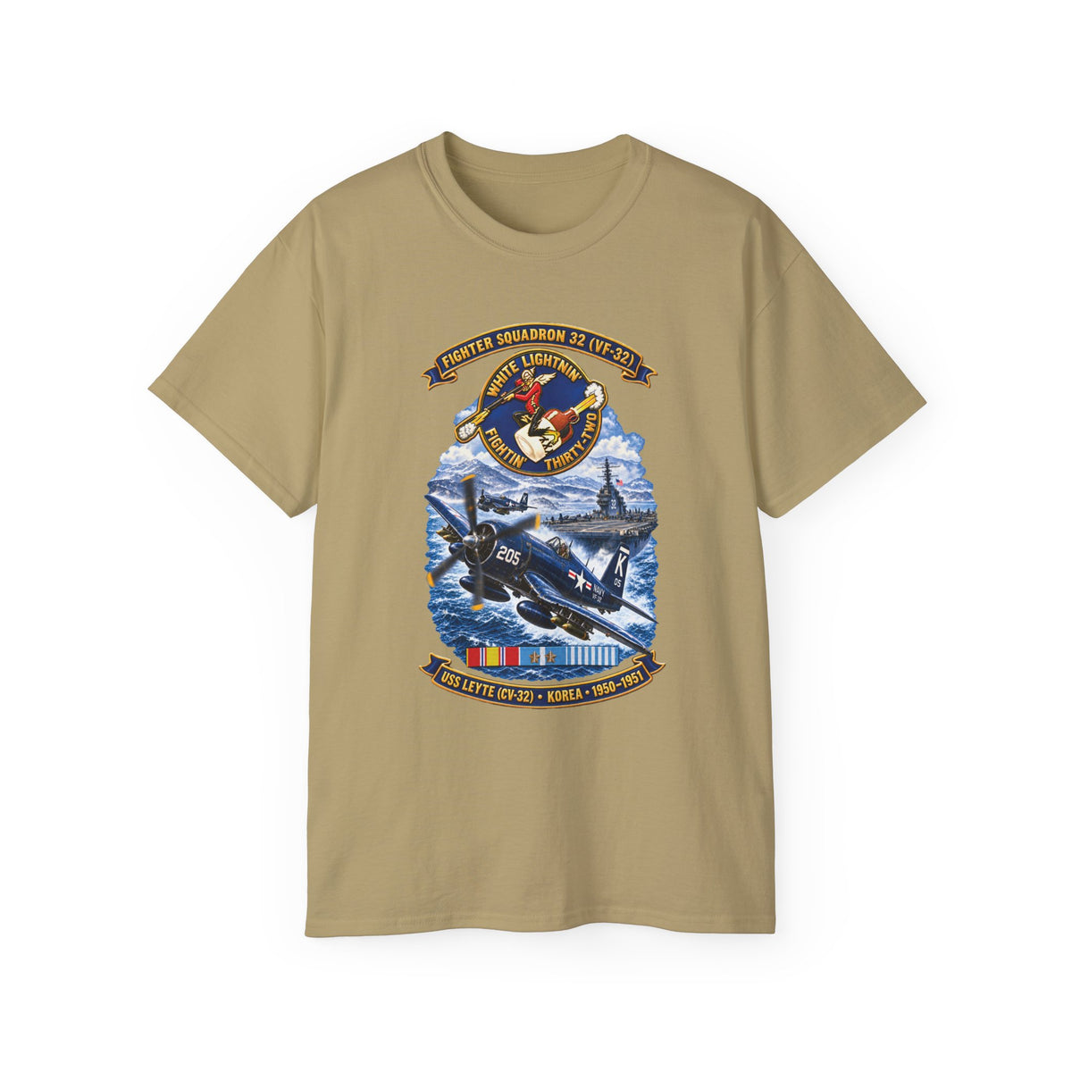 Unisex Ultra Cotton T-Shirt - NAVY - VF 32  -White Lightnin - Fightin 32 - SSI - USS Leyte (CV32) - F4U-4 Corsair - Korea - 1950-1951- 3D - Enhanced