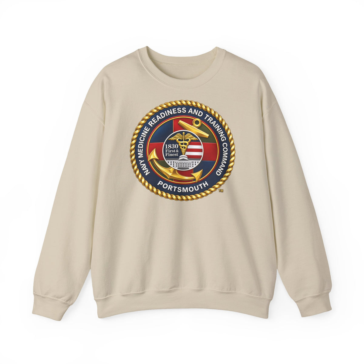 Unisex Heavy Blend™ Crewneck Sweatshirt - Navy - Naval Medical Center Portsmouth wo txt - 3D - Enhanced