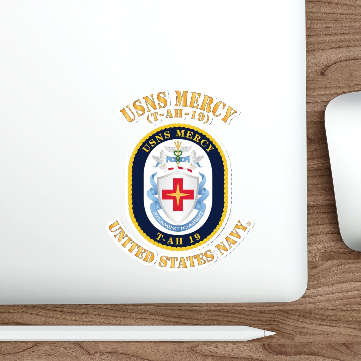 Die-Cut Vinyl Sticker - Navy - USNS Mercy (T-AH-19)