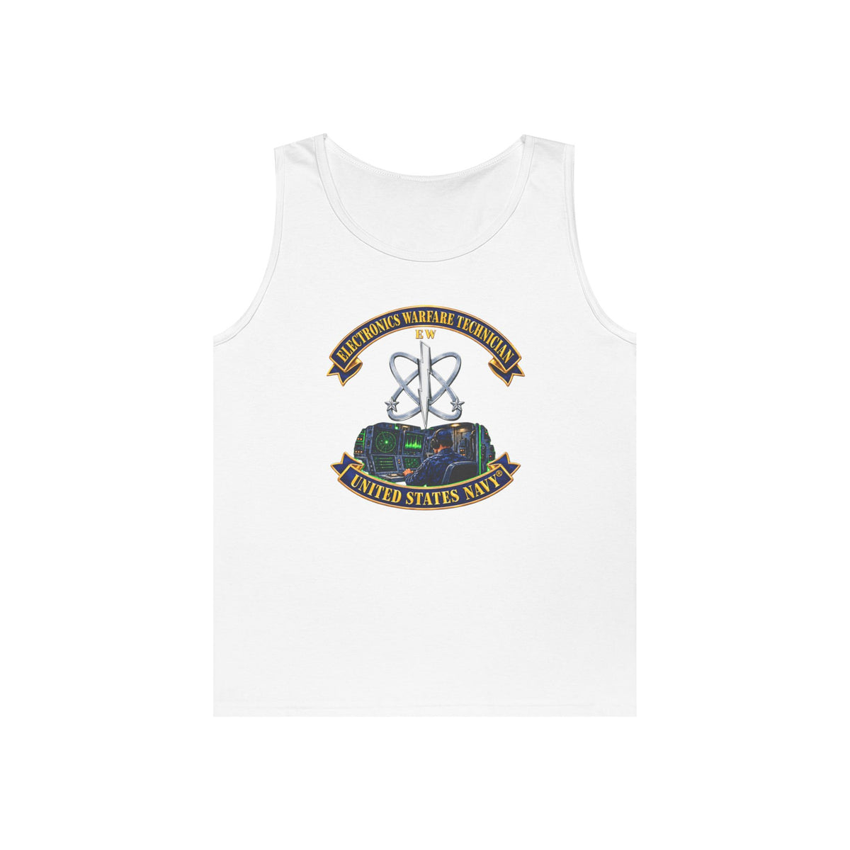 Unisex Heavy Cotton Tank Top - Navy - Rate - Electronics Warfare Technician with Scene - 3D - Enhanced
