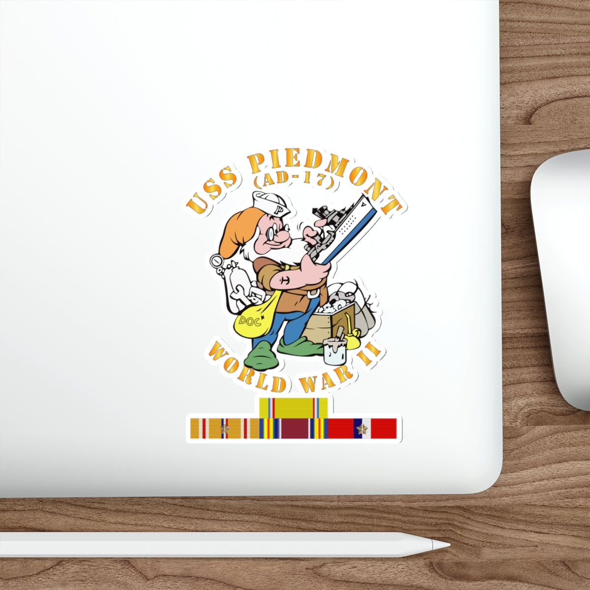 Die-Cut Vinyl Sticker - Navy - USS Piedmont (AD-17) w PAC SVC WWII