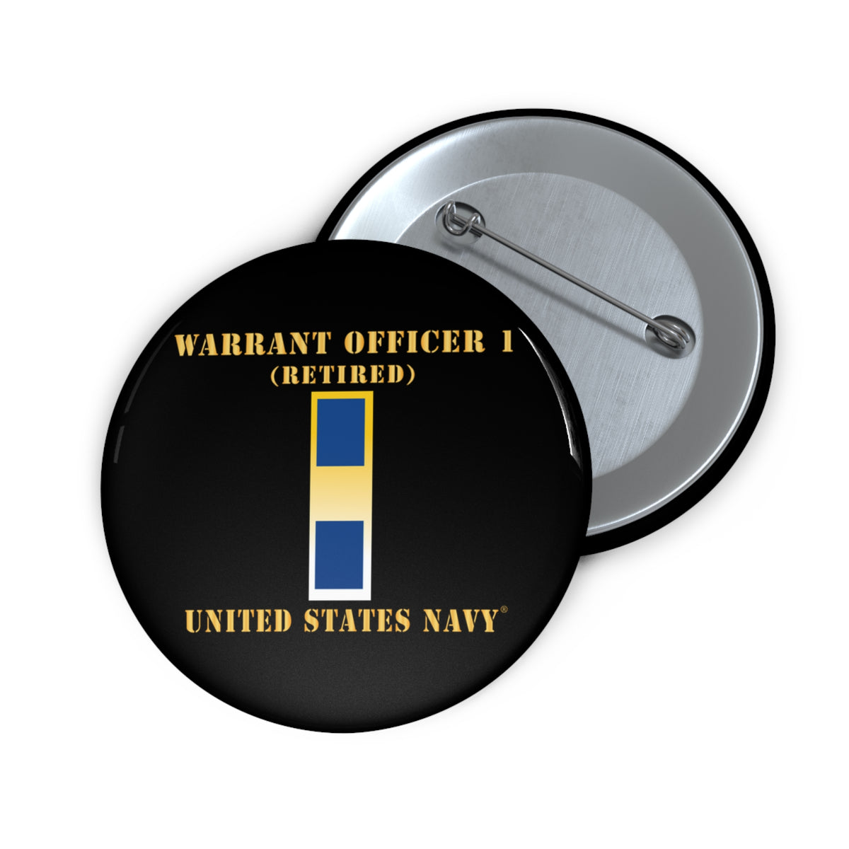Custom Pin Button - Navy - Warrant Officer 1 - Retired