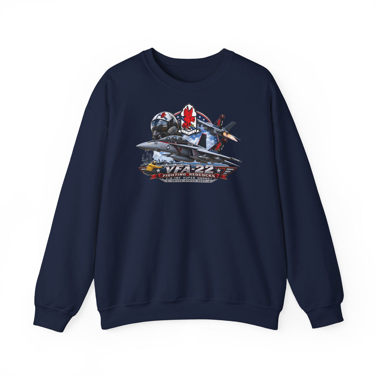 Unisex Heavy Blend™ Crewneck Sweatshirt - Strike Fighter Squadron 22nd - AC - Fighting Redcocks - 3D - Enhanced