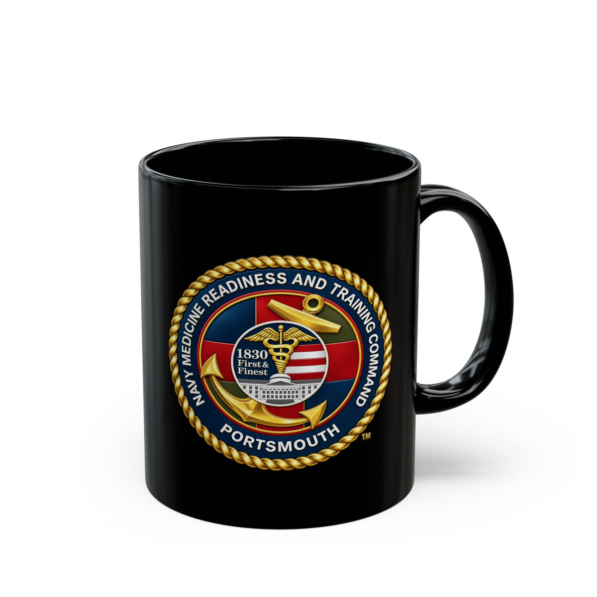 Black Mug (11oz, 15oz) - Navy - Naval Medical Center Portsmouth wo txt - 3D - Enhanced