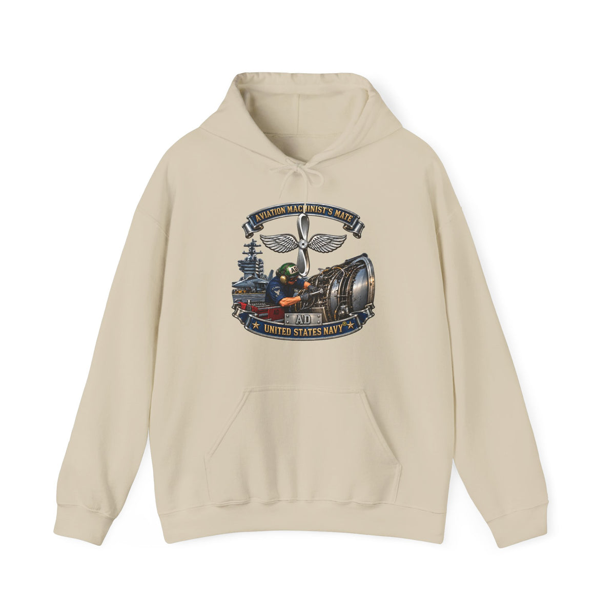 Unisex Heavy Blend™ Hoodies - Navy - Rate - Aviation Machinists Mate Br with Scene - 3D - Enhanced