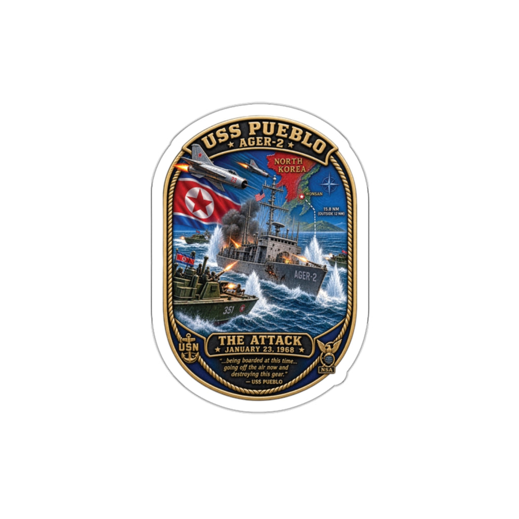 Die-Cut Vinyl Sticker - USS Pueblo Attack-Defense Commemorative Patch