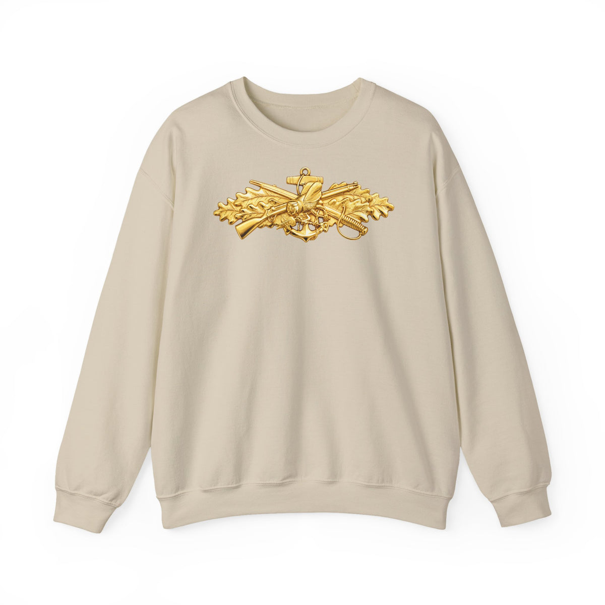 Unisex Heavy Blend™ Crewneck Sweatshirt - Navy - Badge - Seabee combat warfare specialist wo txt - Officer - 3D - Enhanced