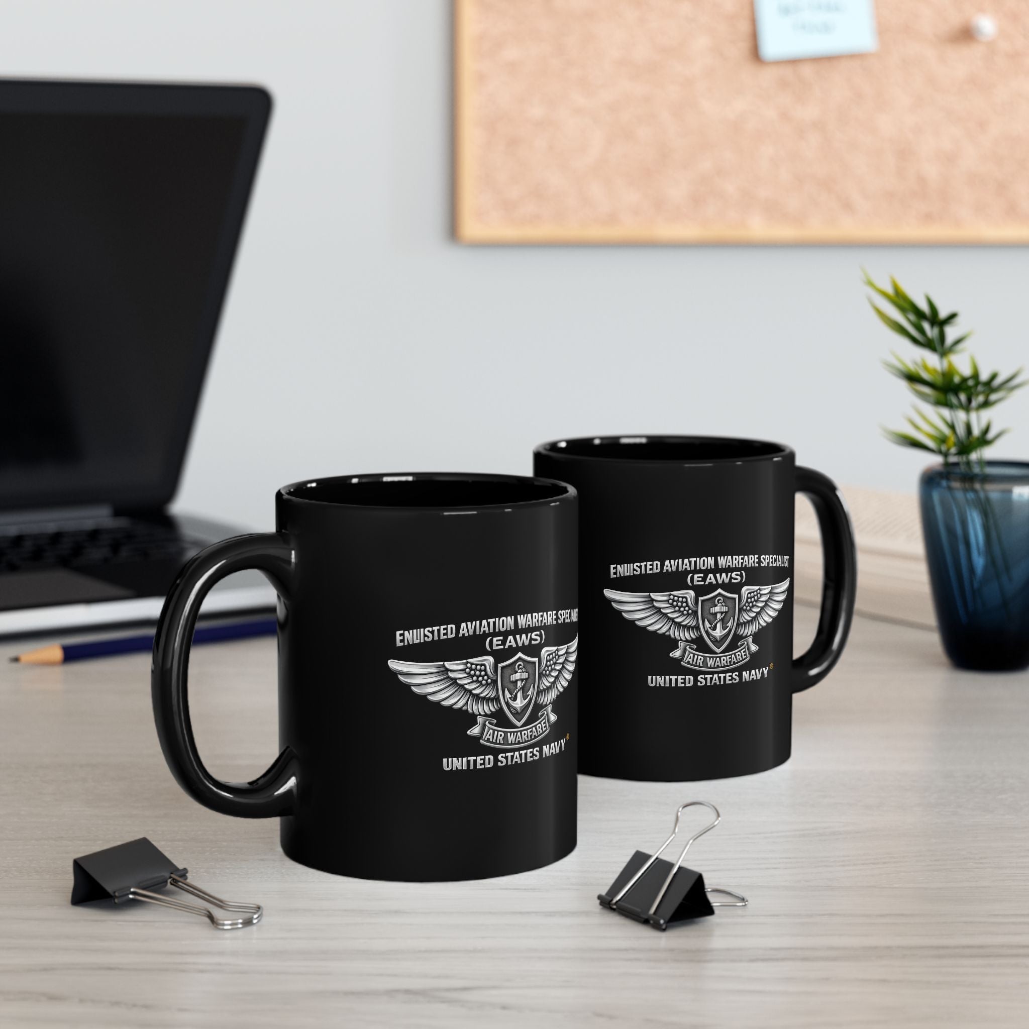 Black Mug (11oz, 15oz) - Navy - Badge - Enlisted Aviation Warfare Specialist