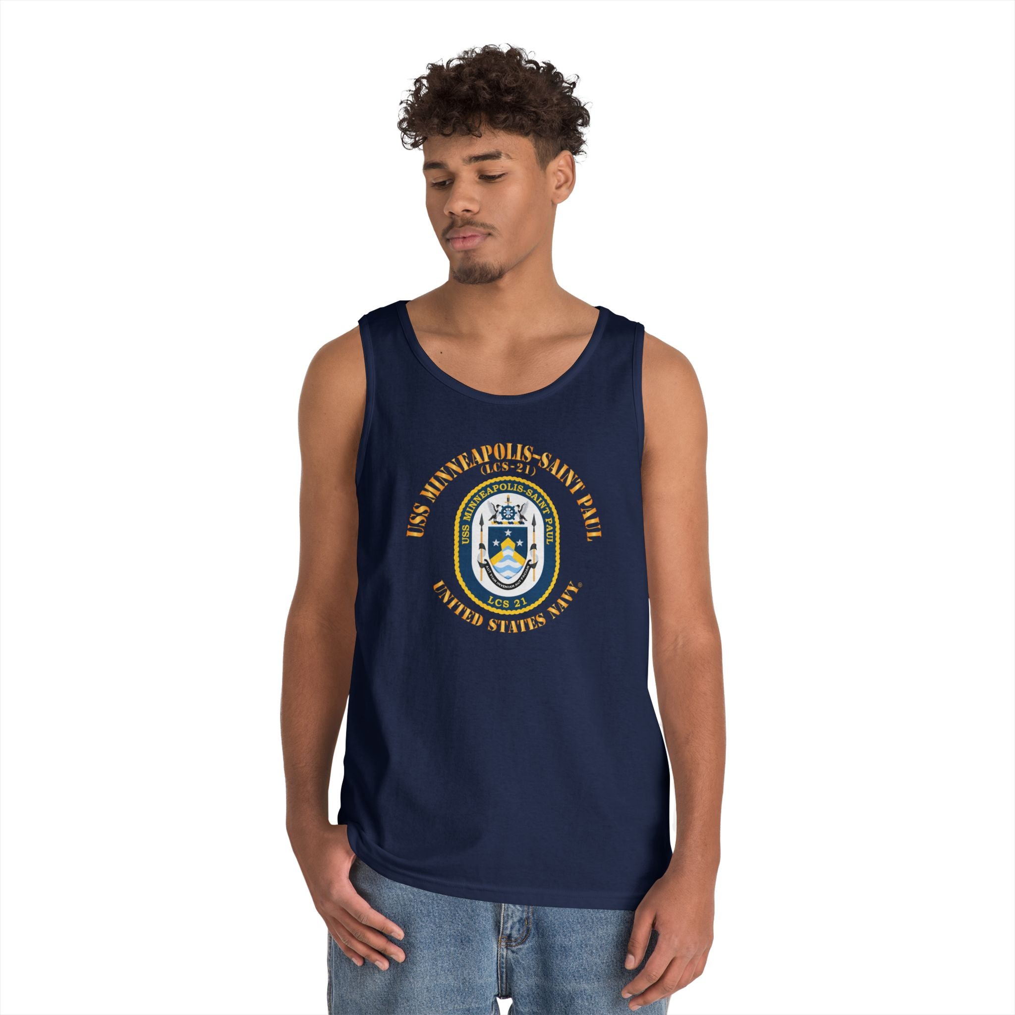 Unisex Heavy Cotton Tank Top - Navy - USS Minneapolis–Saint Paul (LCS-21)
