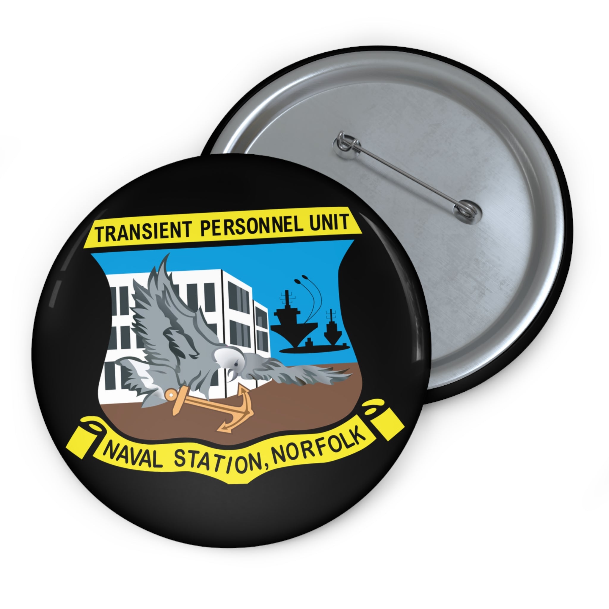 Custom Pin Button - Transient Personnel Unit - Naval Station Norfolk wo Txt