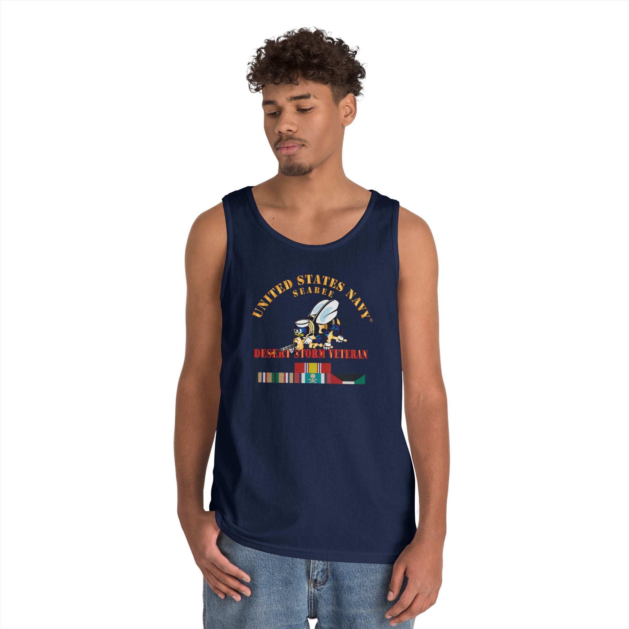 Unisex Heavy Cotton Tank Top - Navy - Seabee - Desert Storm Veteran