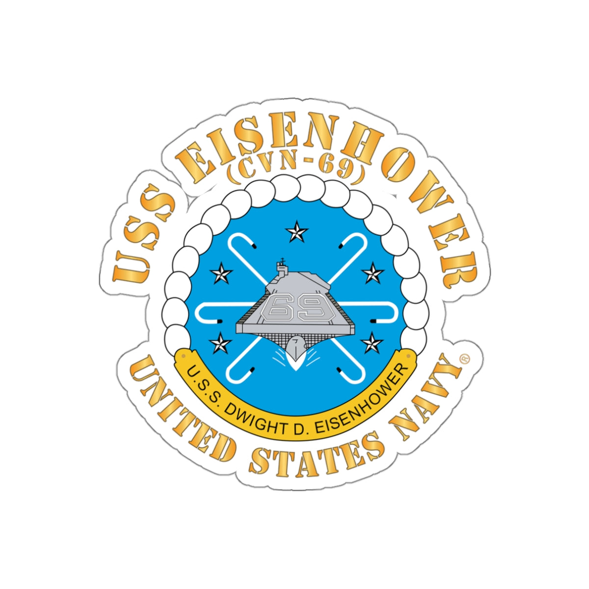 Die-Cut Vinyl Sticker - USS Dwight D. Eisenhower (CVN-69) Crest with Txt