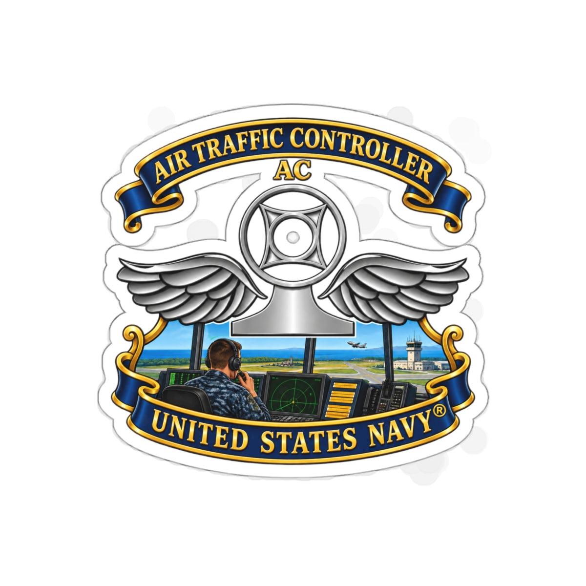 Die-Cut Vinyl Sticker - Navy - Rate - Air Traffic Controller (AC) - with Scene - 3D - Enhanced