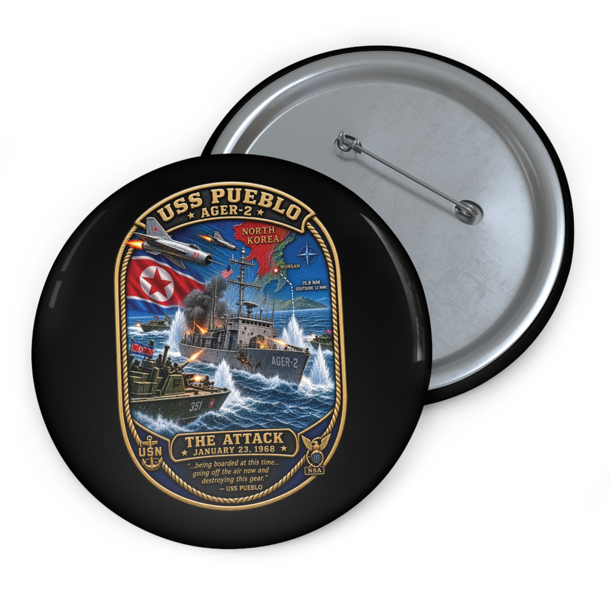 Pin Button - USS Pueblo Attack-Defense Commemorative Patch