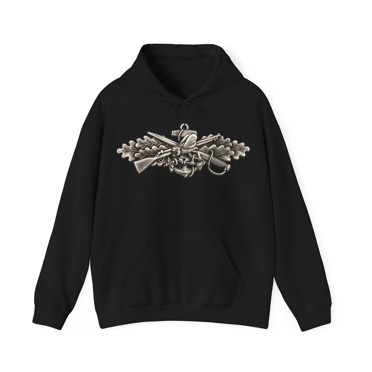 Unisex Heavy Blend™ Hoodies - Navy - Badge - Seabee combat warfare specialist wo txt - Enlisted - 3D - Enhanced