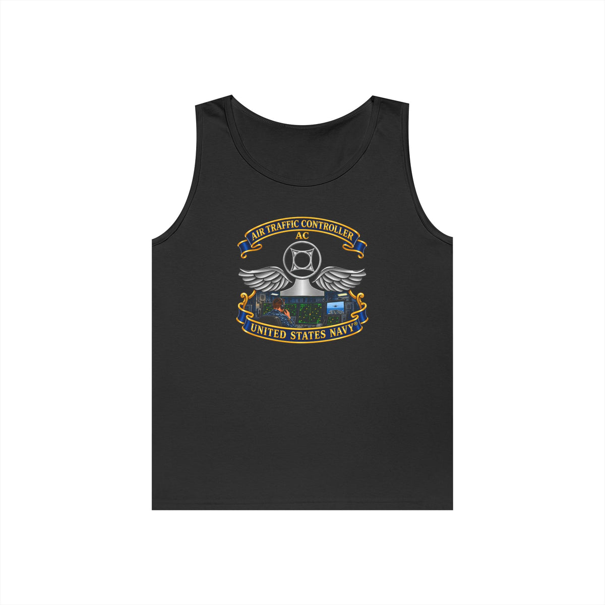 Unisex Heavy Cotton Tank Top - Navy - Rate - Air Traffic Controller (AC) - Shipboard Version  3D - Enhanced