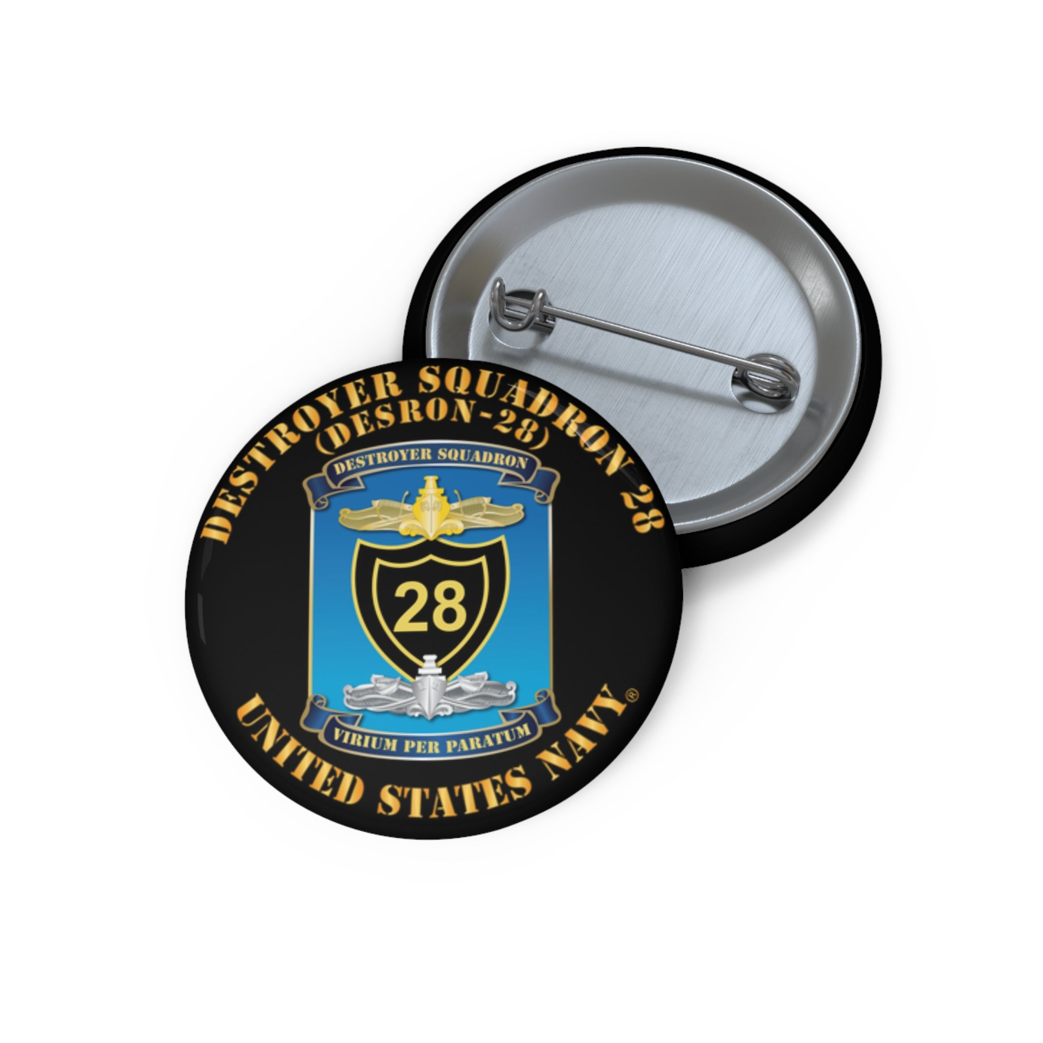 Custom Pin Button - Navy - Destroyer Squadron 28 (DESRON-28)