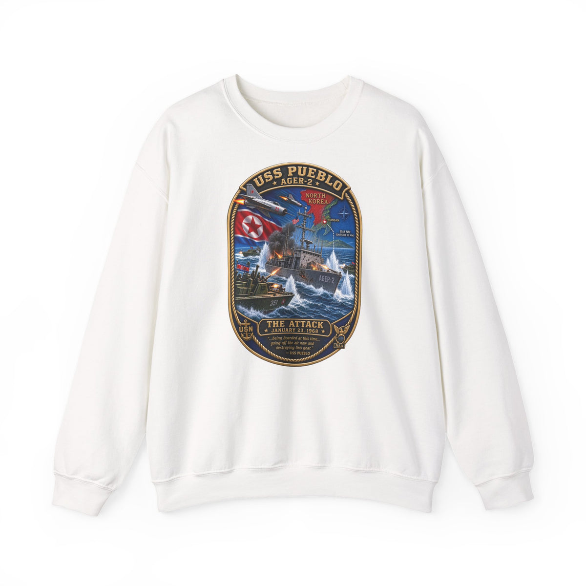 Unisex Heavy Blend™ Crewneck Sweatshirt - USS Pueblo Attack-Defense Commemorative Patch