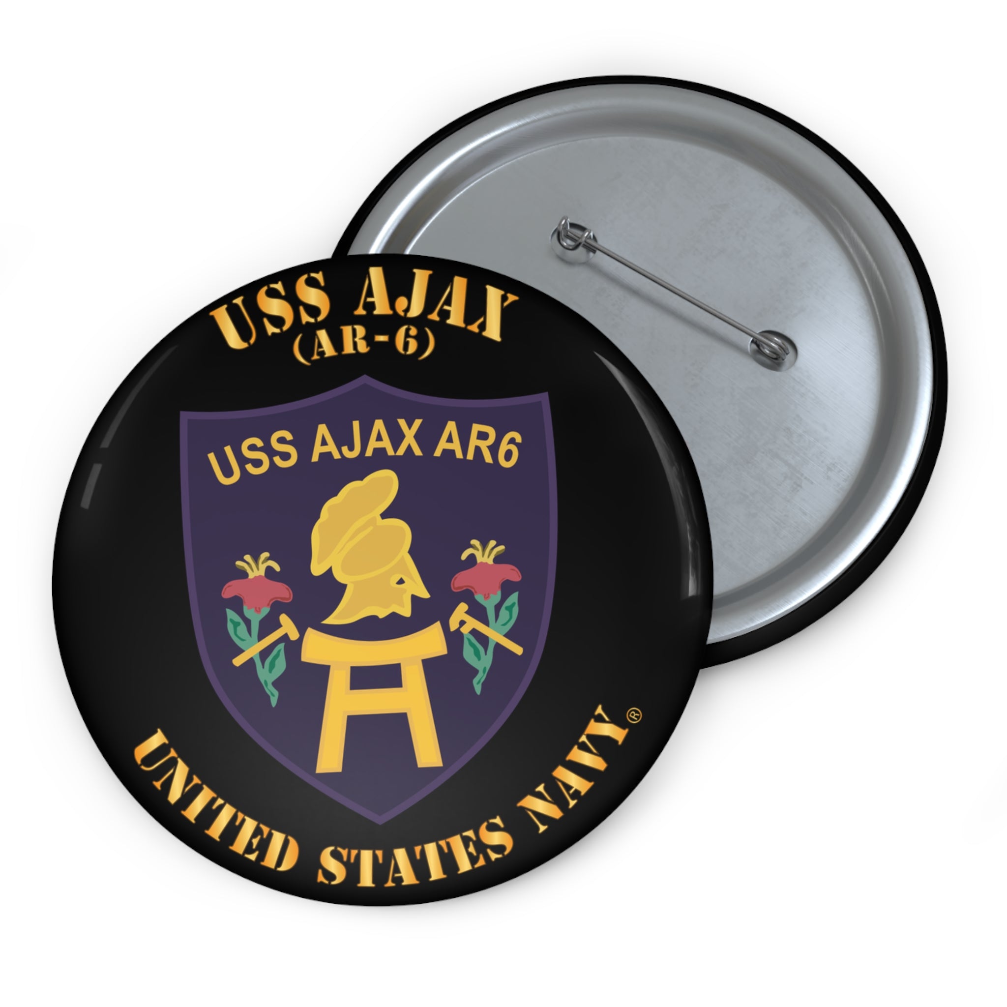 Custom Pin Button - Navy - USS Ajax (AR-6)