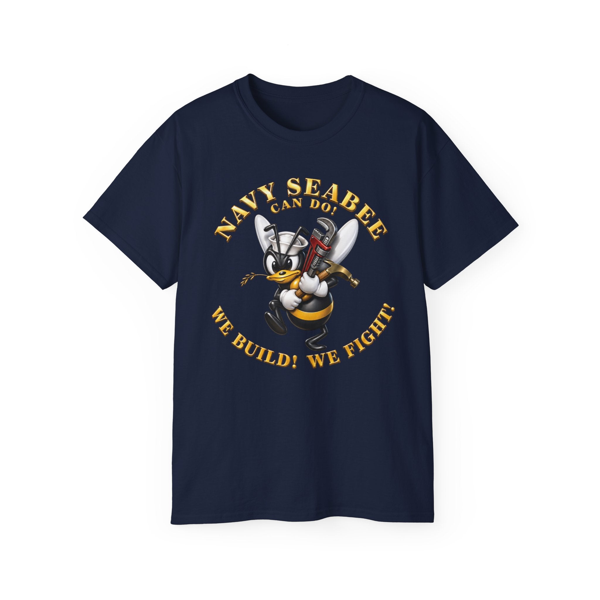 Unisex Ultra Cotton T-Shirt - Navy - Navy SeaBee - w Wrench and Hammer - 3D - Enhanced X 300