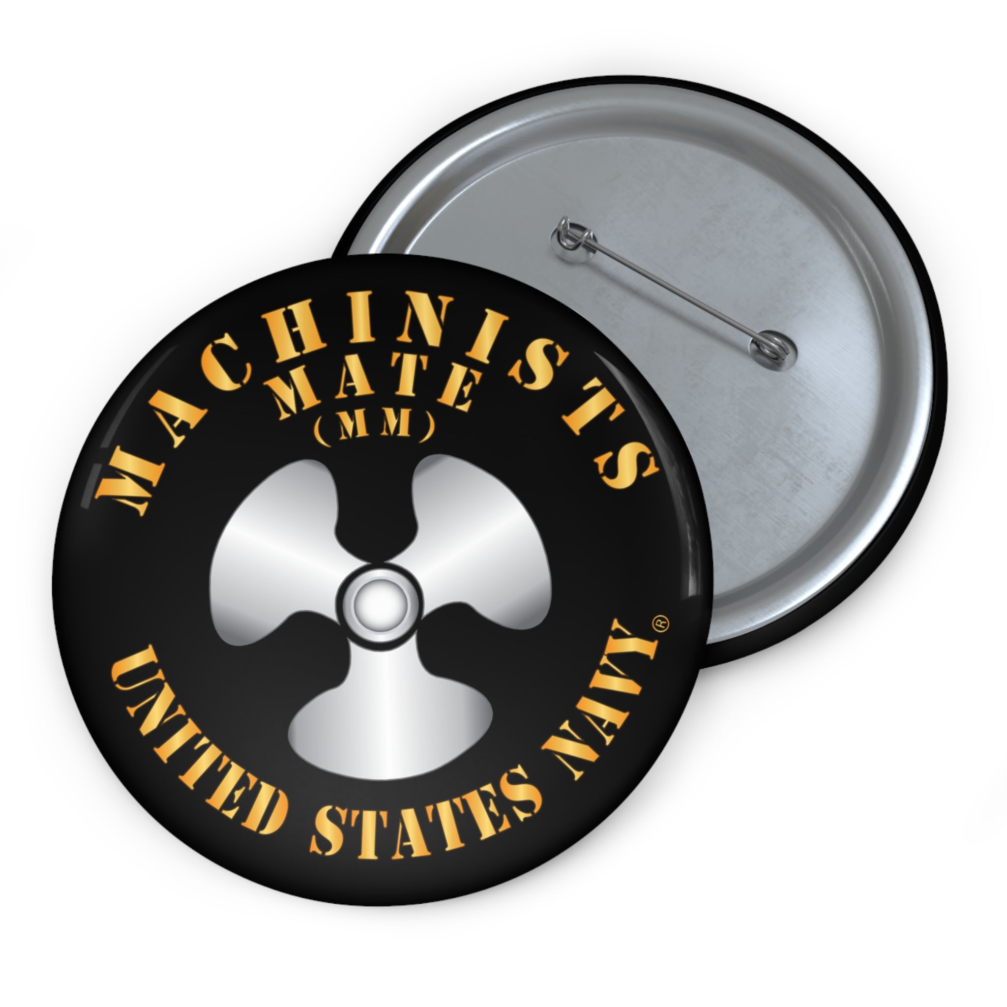 Custom Pin Button - Navy - Rate - Machinists Mate (MM)