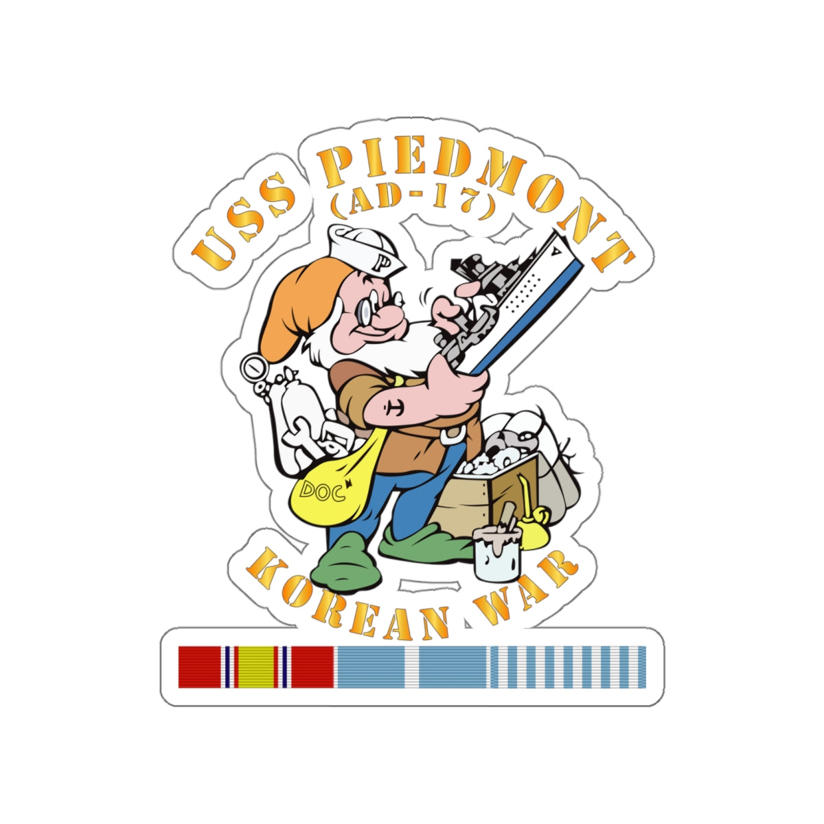 Die-Cut Vinyl Sticker - Navy - USS Piedmont (AD-17) w KOREA SVC - Korean War