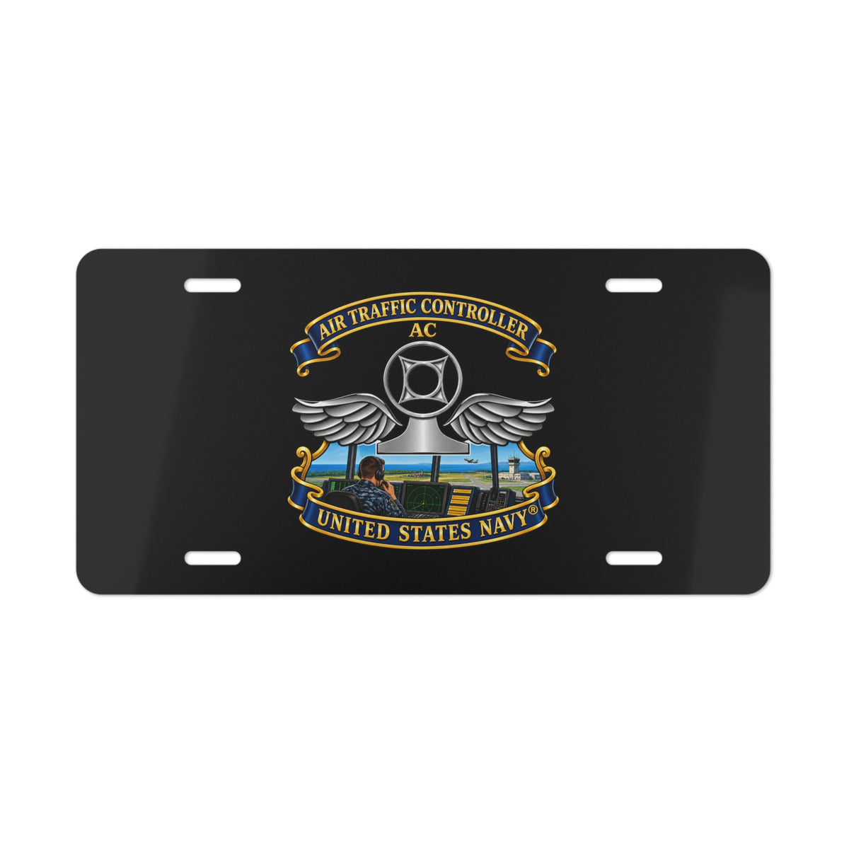 Vanity License Plate - Navy - Rate - Air Traffic Controller (AC) - with Scene - 3D - Enhanced
