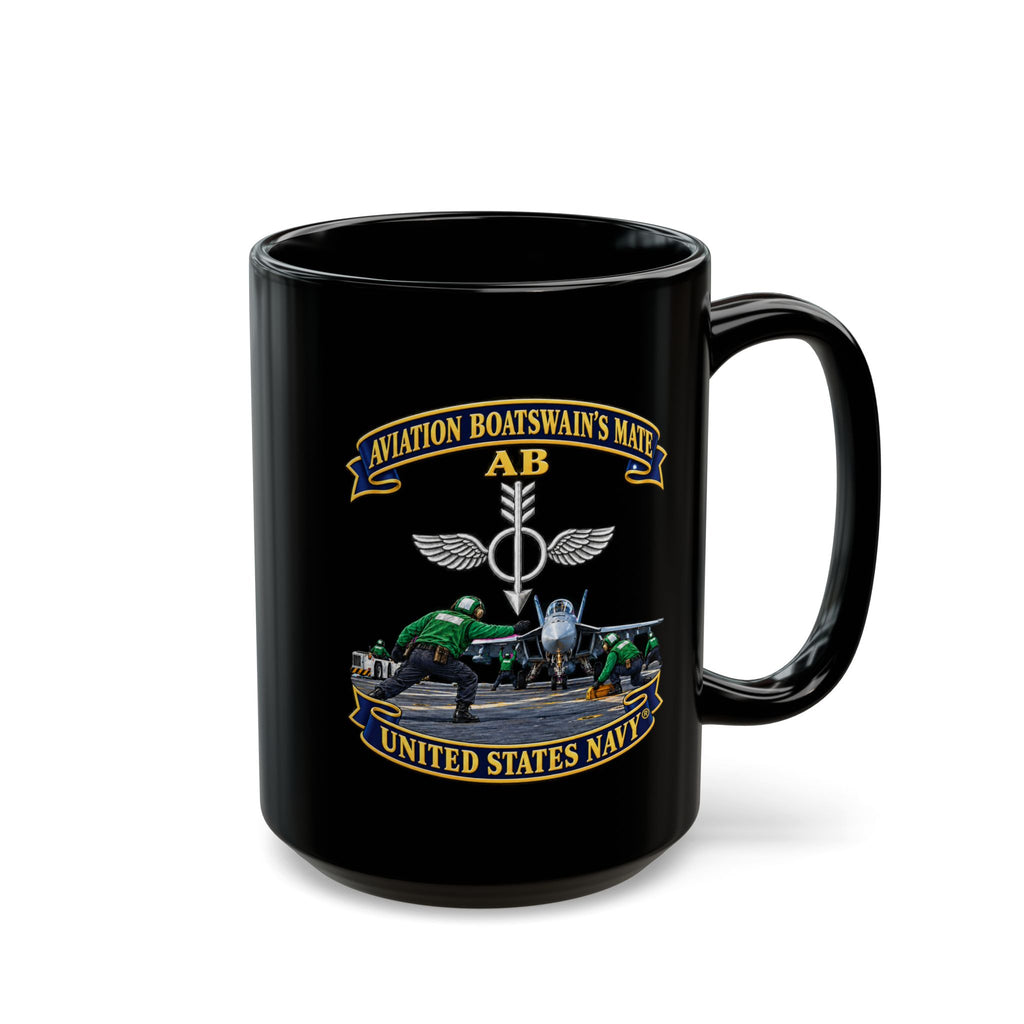 Black Mug (11oz, 15oz) - Navy - Aviation Boatswains Mate Br with AC handler Scene - 3D - Enhanced